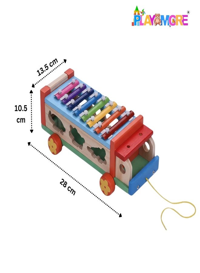 بلاي مور لعبة شاحنة موسيقية خشبية 3 في 1 من بلايمور مع إكسيليفون، مجموعة أدوات تعليمية للأطفال الصغار، ألعاب فرز الأشكال، ألعاب خشبية للأطفال بعمر سنة واحدة، إكسيليفون مكعبات للأطفال، لعبة تعليمية (12 شهرًا فأكثر) - Image 5
